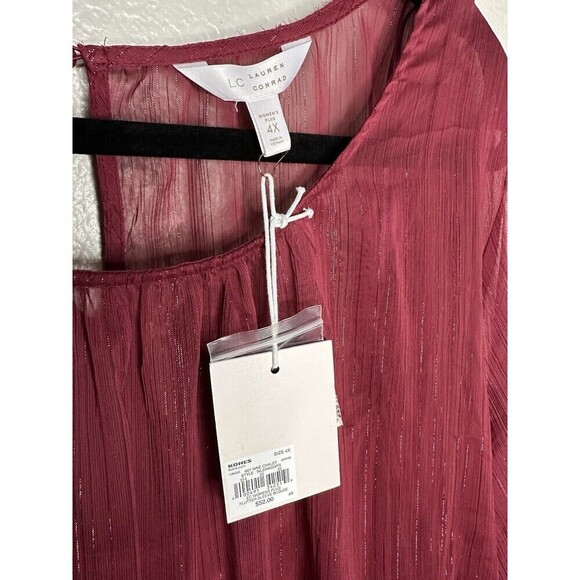 Lauren Conrad Blouse Womens Size 4X Burgundy Sheer Pullover Flutter Short Sleeve - Picture 3 of 6